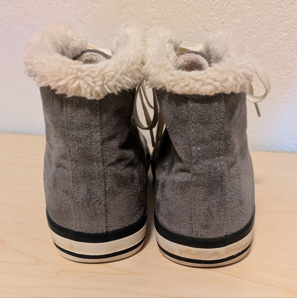 Women's Gray High-Top Sneakers with Faux Fur Lining - Picture 4 of 9